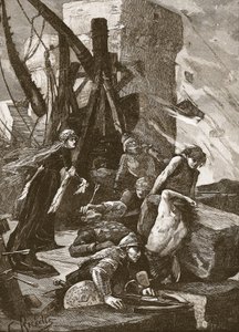 Black Agnes en el asedio del castillo de Dunbar, ilustración de 